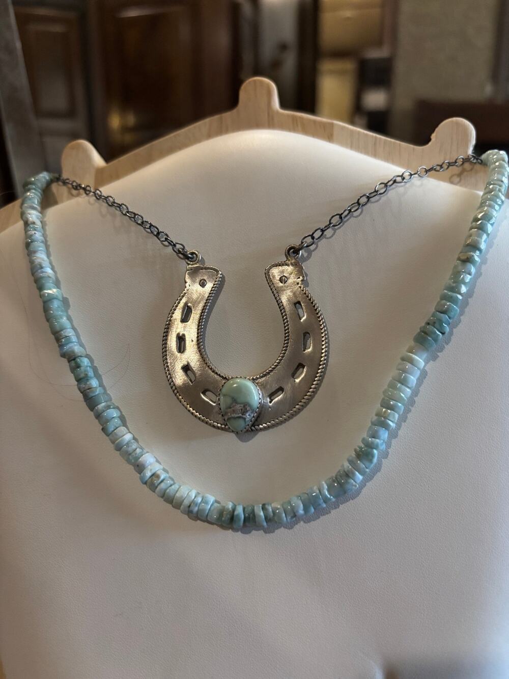 16" Larimar Heishi Beaded Necklace | Southwestern Necklace